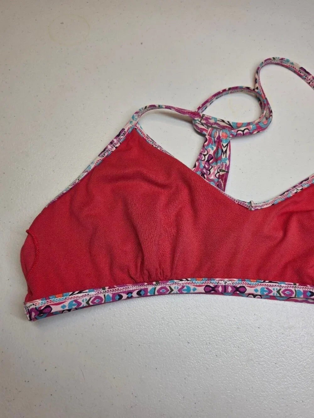 Title Nine Pink Patterned V-Neck Bikini Top and Bottoms Set Women's Swimsuit